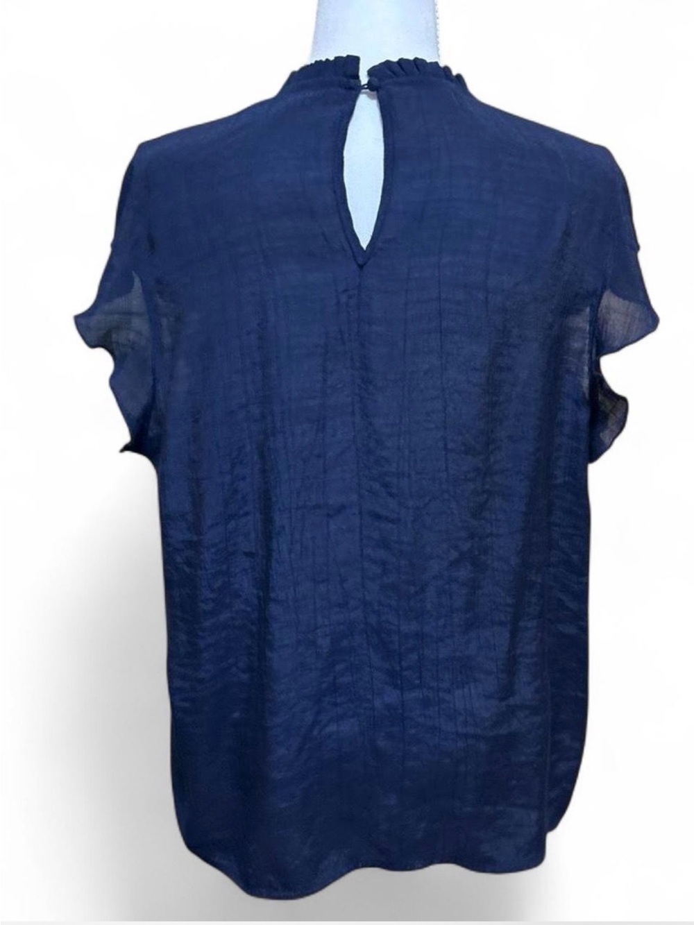 Nanette Lepore Navy Blue Ruffle Sleeve Blouse Top XL Keyhole Back - Picture 3 of 4
